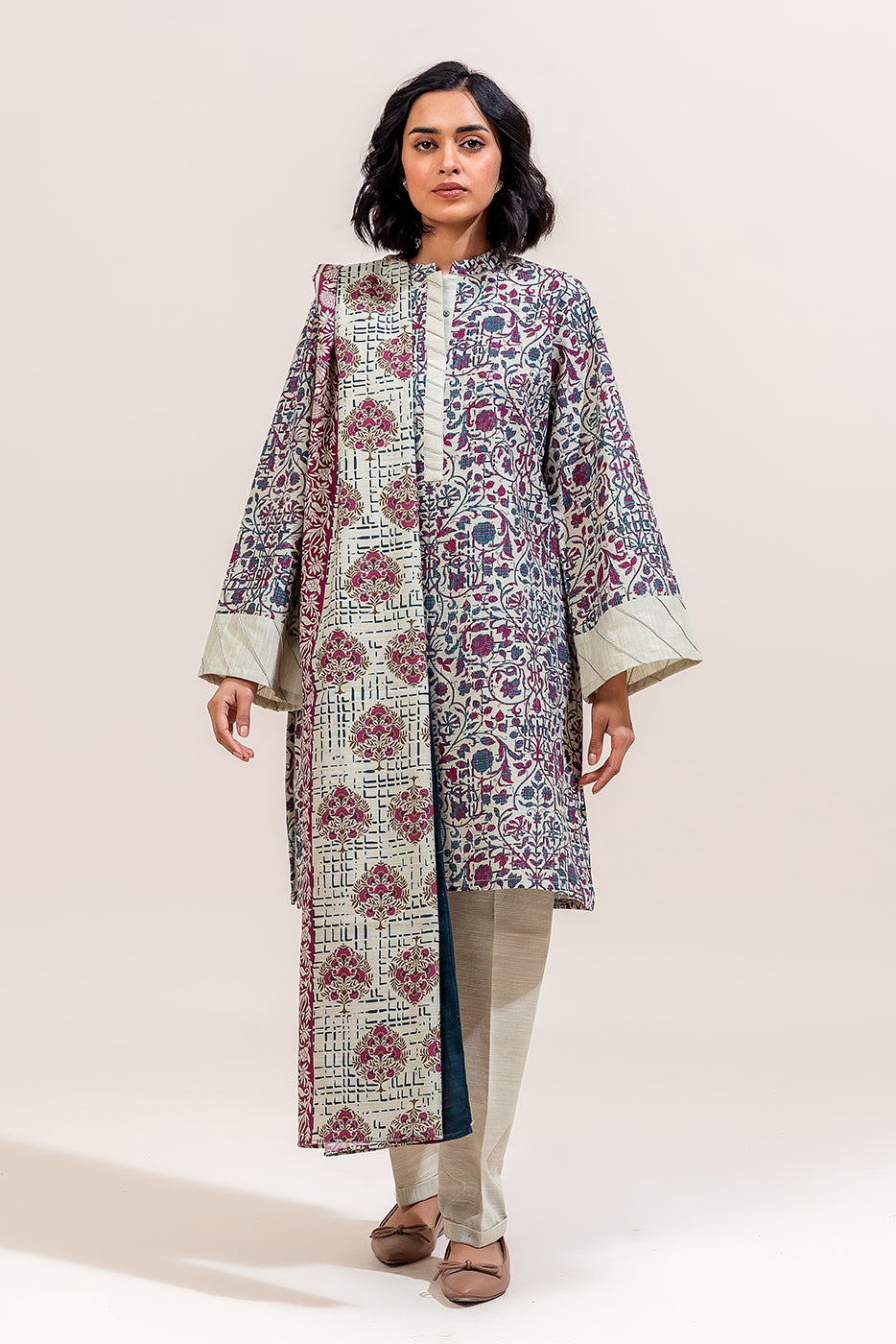 3 PIECE PRINTED KHADDAR SUIT-MULBERRY HAZE (UNSTITCHED)