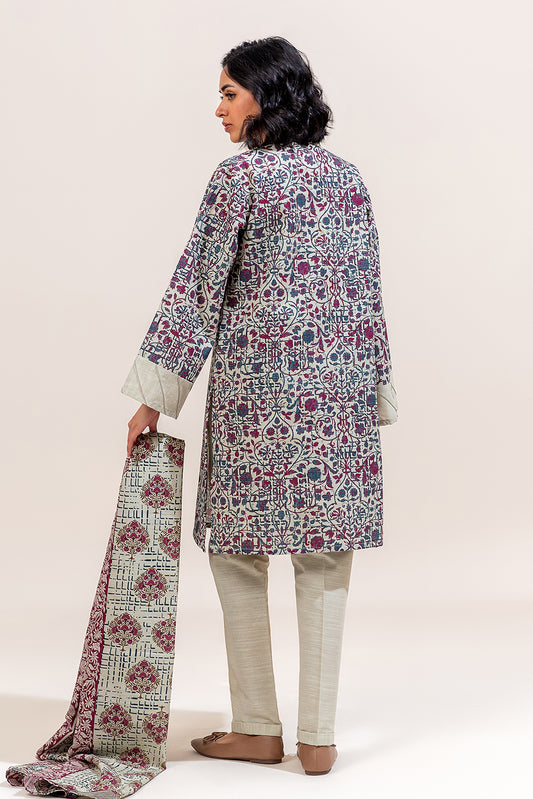 3 PIECE PRINTED KHADDAR SUIT-MULBERRY HAZE (UNSTITCHED)