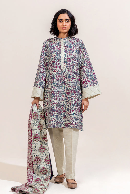 3 PIECE PRINTED KHADDAR SUIT-MULBERRY HAZE (UNSTITCHED)