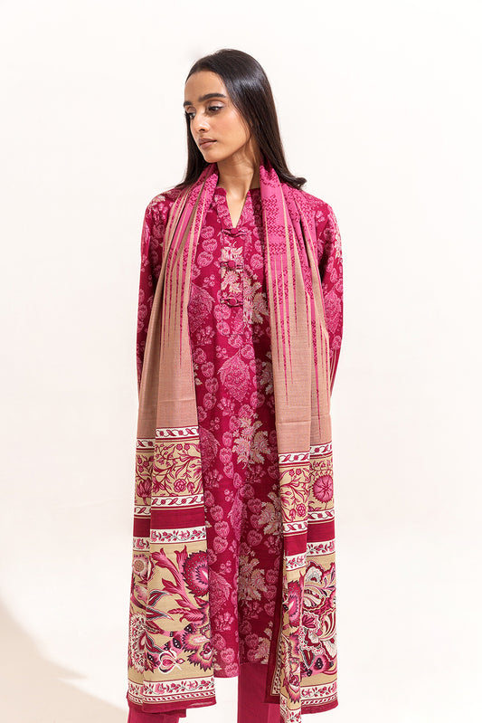 3 PIECE PRINTED KHADDAR SUIT-SCARLET BLOOM (UNSTITCHED)