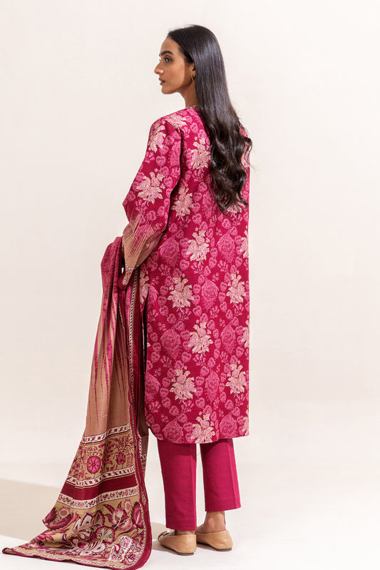 3 PIECE PRINTED KHADDAR SUIT-SCARLET BLOOM (UNSTITCHED)