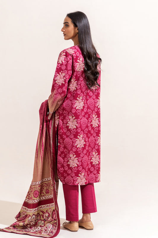 3 PIECE PRINTED KHADDAR SUIT-SCARLET BLOOM (UNSTITCHED)