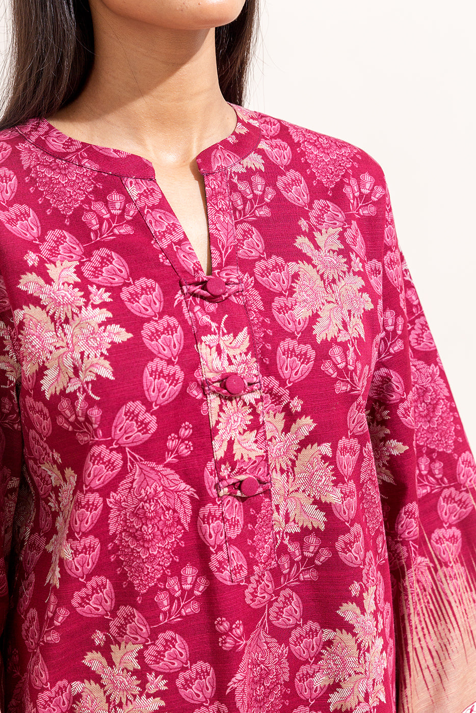 3 PIECE PRINTED KHADDAR SUIT-SCARLET BLOOM (UNSTITCHED)