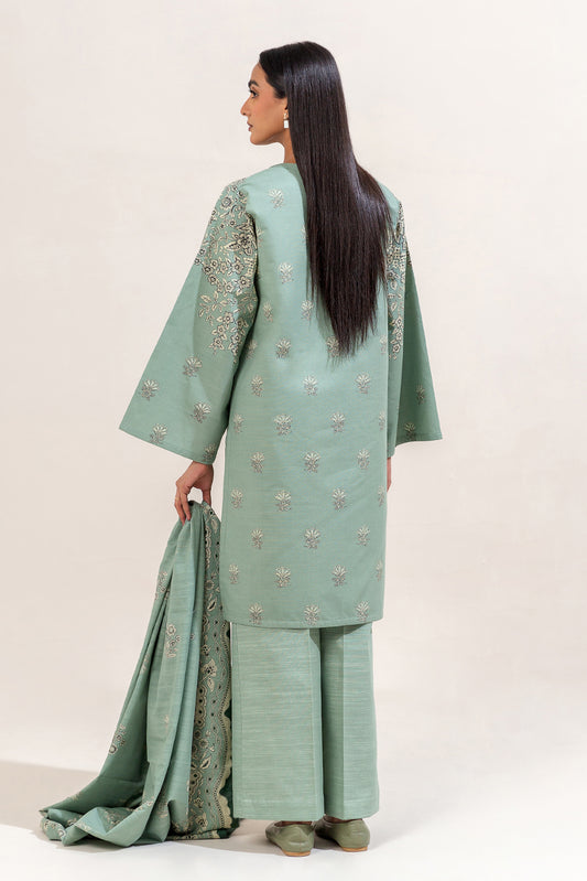 3 PIECE PRINTED KHADDAR SUIT-MINT BLISS (UNSTITCHED)