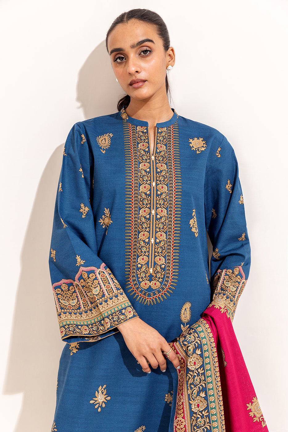 3 PIECE PRINTED KHADDAR SUIT-AEGEAN GOLD (UNSTITCHED)