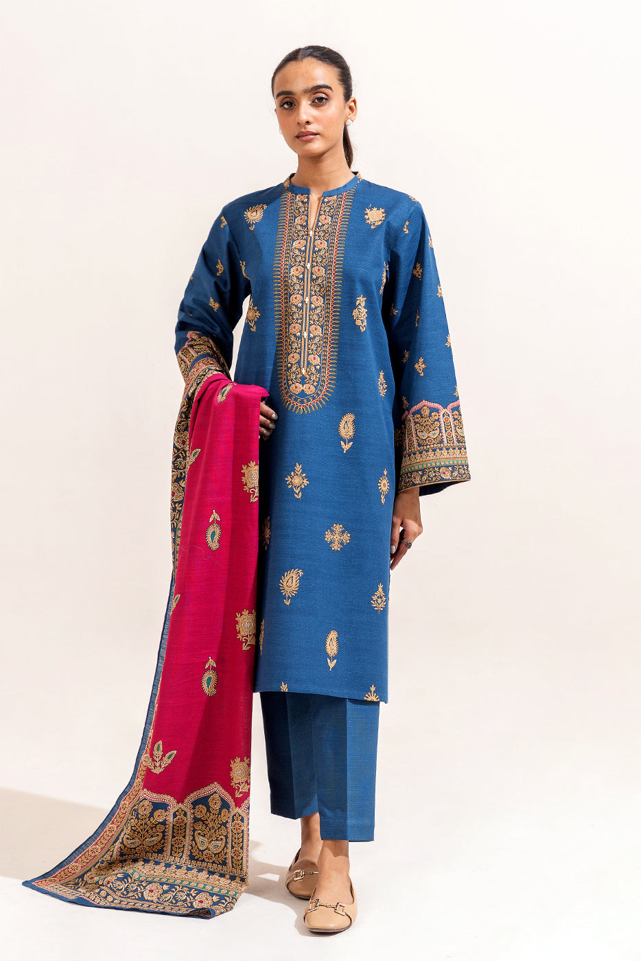 3 PIECE PRINTED KHADDAR SUIT-AEGEAN GOLD (UNSTITCHED)