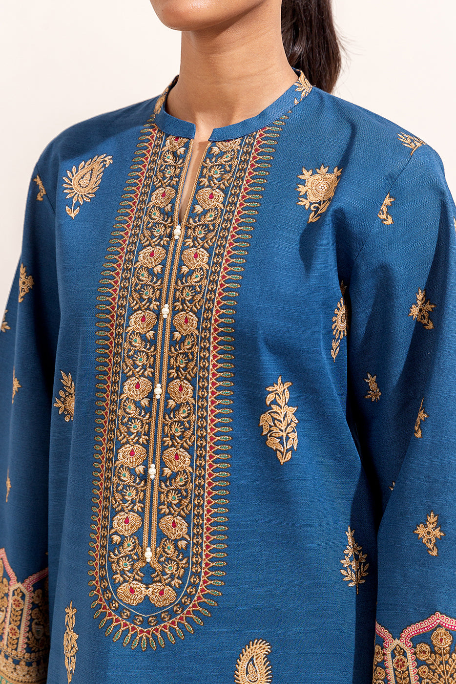 3 PIECE PRINTED KHADDAR SUIT-AEGEAN GOLD (UNSTITCHED)