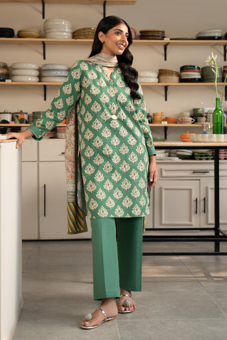 3 PIECE PRINTED KHADDAR SUIT-TEAL SERENITY (UNSTITCHED)