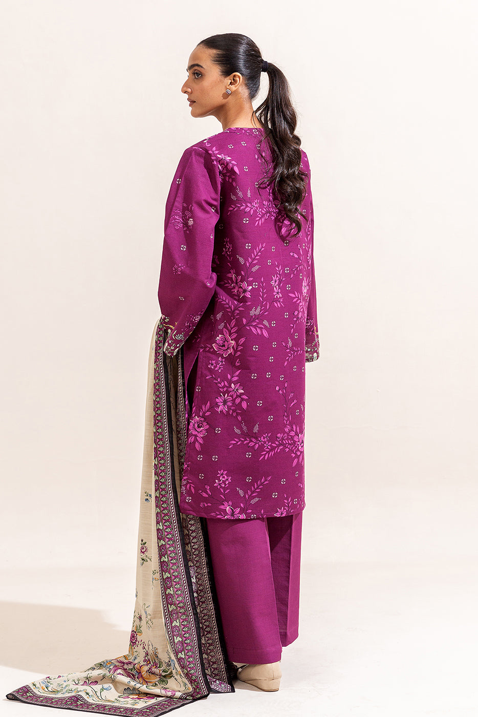 3 PIECE PRINTED KHADDAR SUIT-MULBERRY ORCHID (UNSTITCHED)