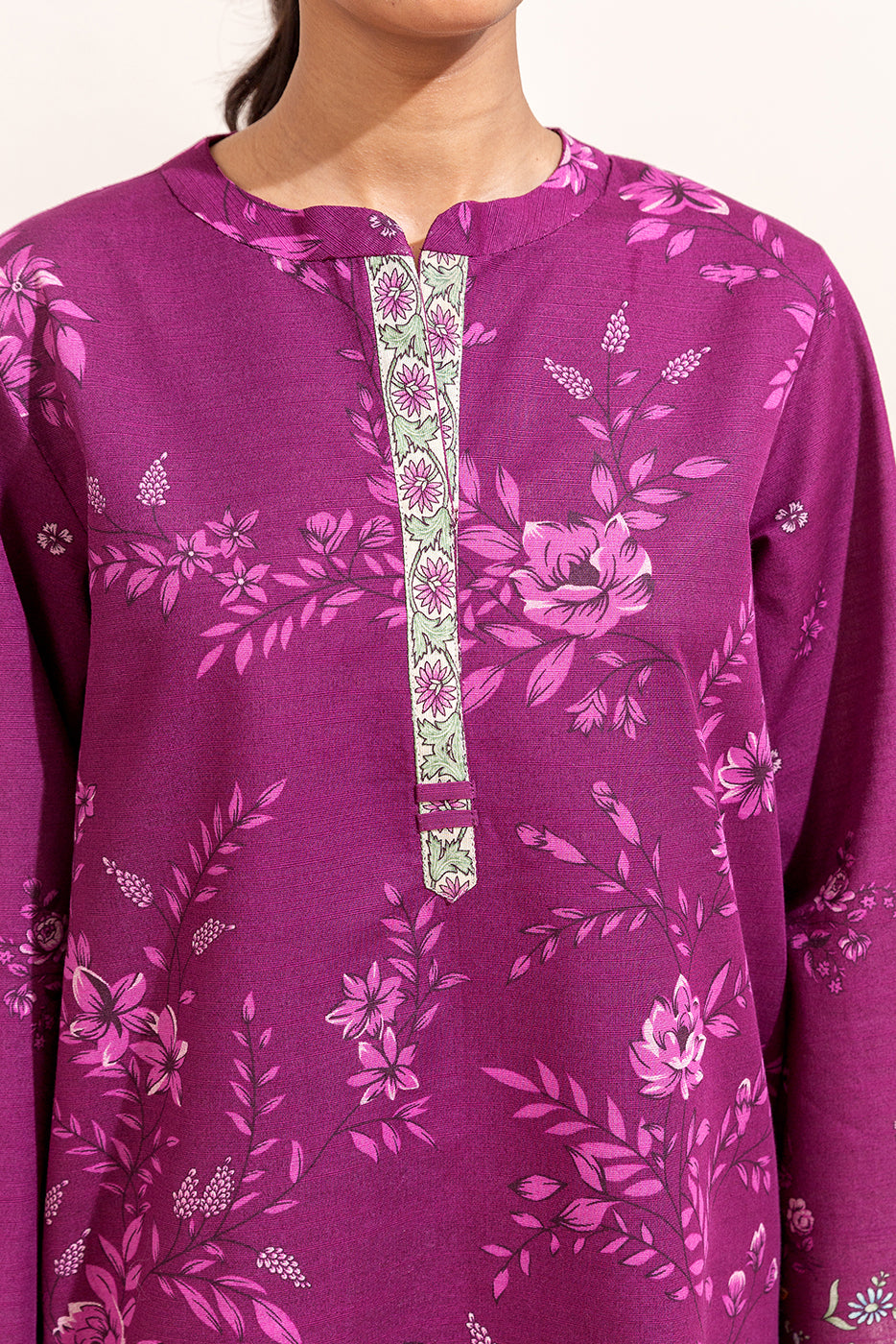 3 PIECE PRINTED KHADDAR SUIT-MULBERRY ORCHID (UNSTITCHED)