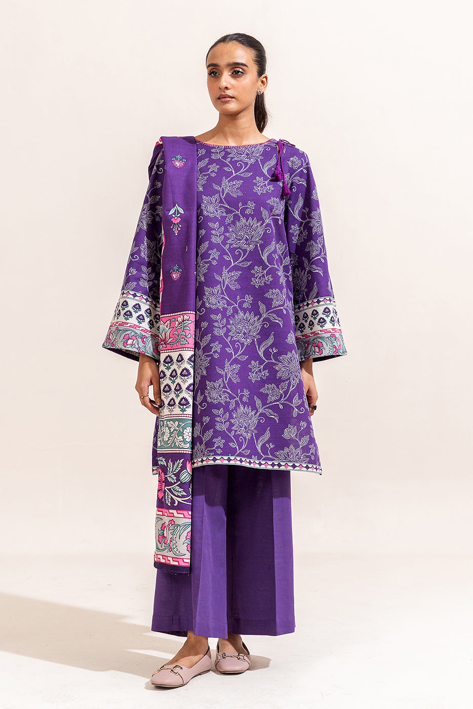 2 PIECE PRINTED KHADDAR SUIT-INDIGO FERN (UNSTITCHED)