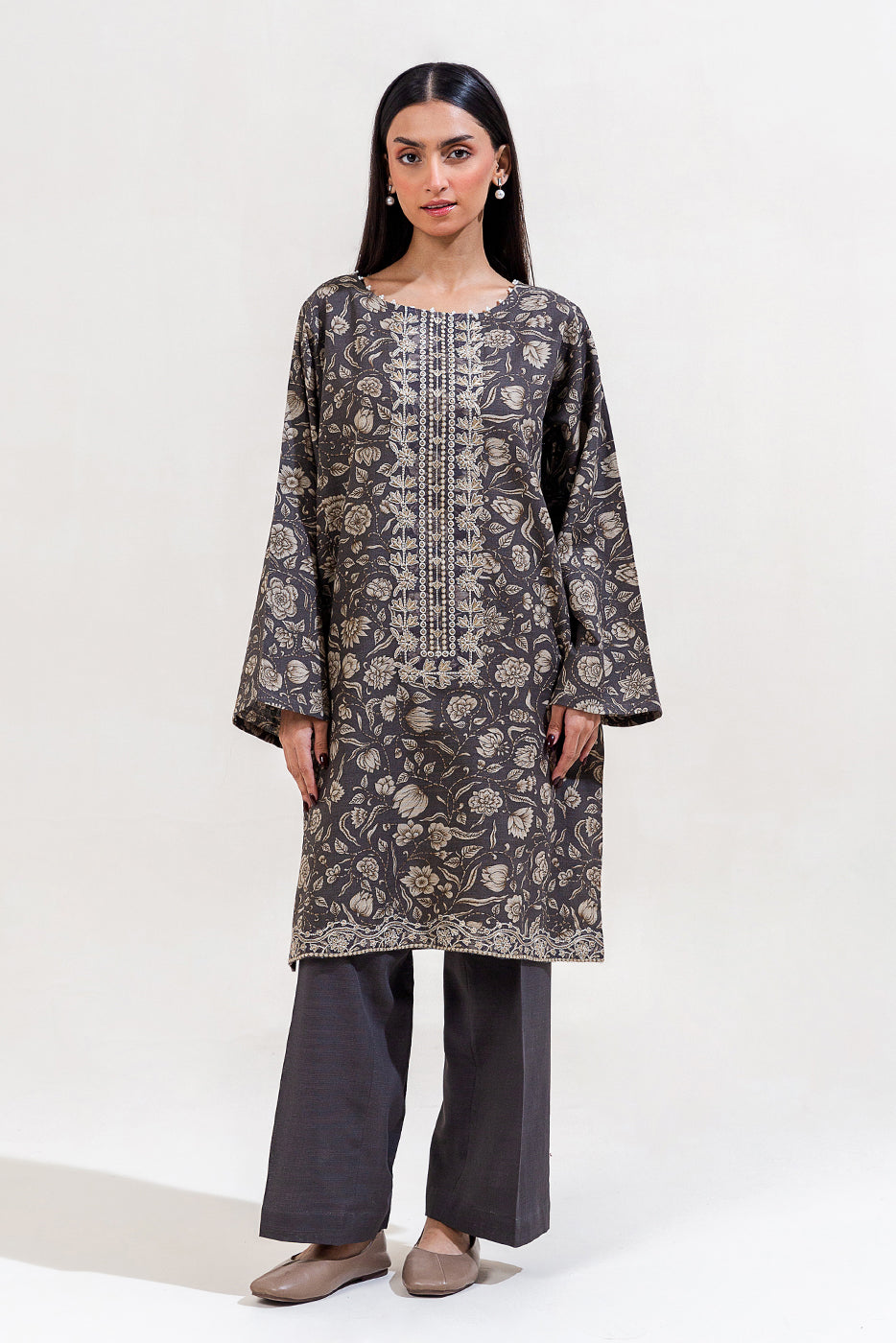 2 PIECE EMBROIDERED KHADDAR SUIT-SHADOW NOIR (UNSTITCHED)