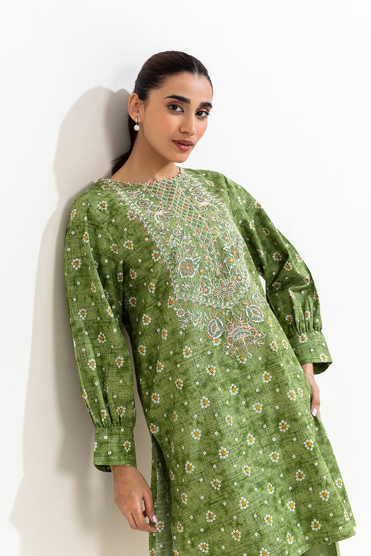 2 PIECE EMBROIDERED KHADDAR SUIT-TRIBAL MOSS (UNSTITCHED)