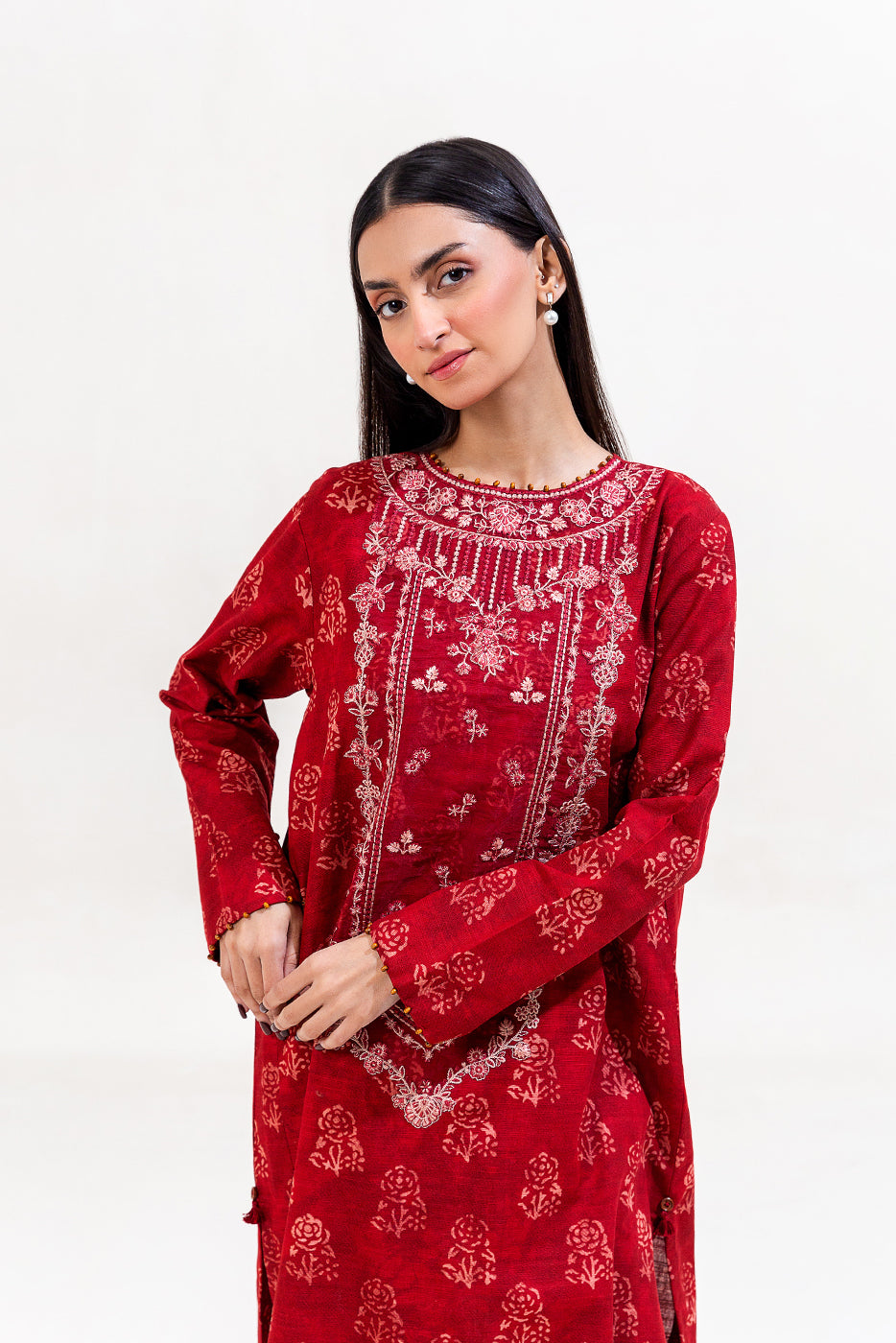 2 PIECE EMBROIDERED KHADDAR SUIT-SCARLET GEM (UNSTITCHED)