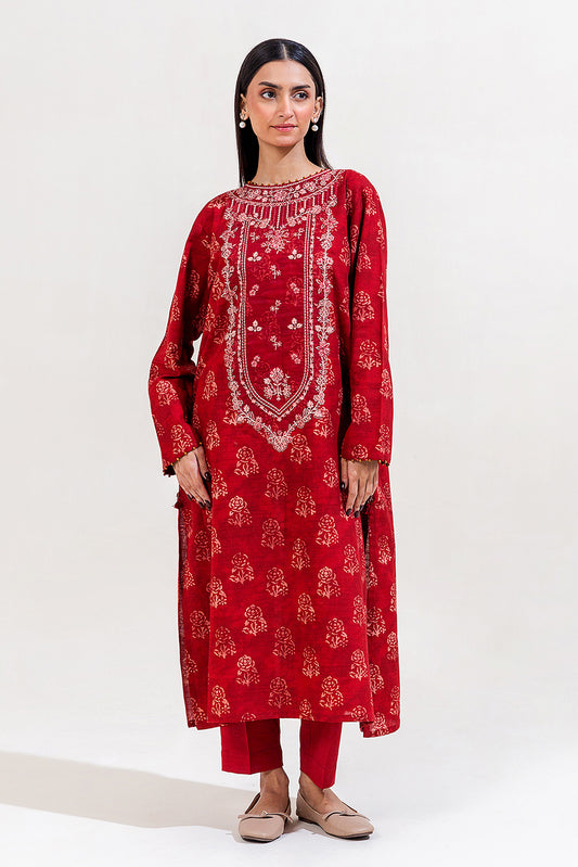 2 PIECE EMBROIDERED KHADDAR SUIT-SCARLET GEM (UNSTITCHED)