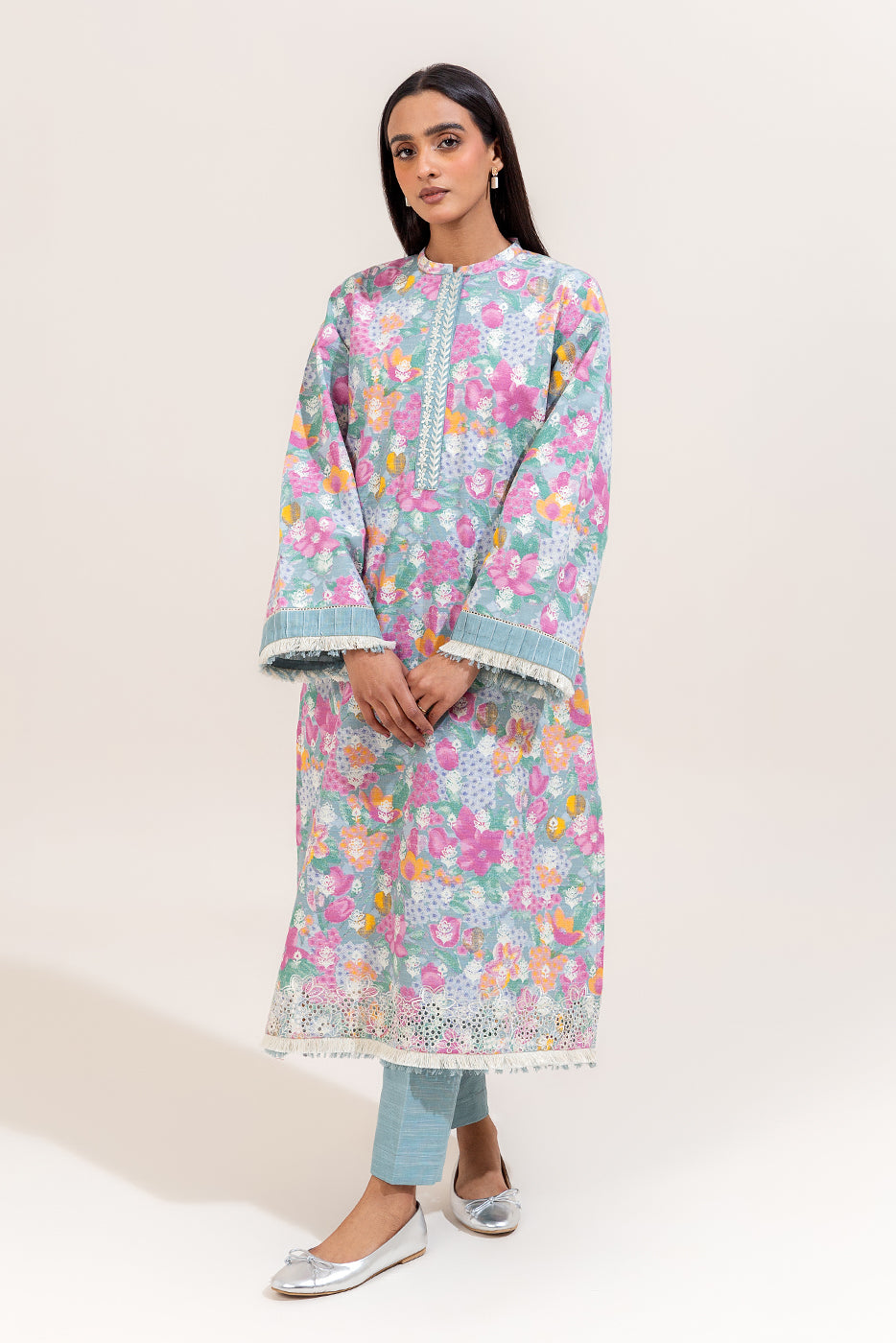 2 PIECE EMBROIDERED KHADDAR SUIT-CANDY FLOSS (UNSTITCHED)