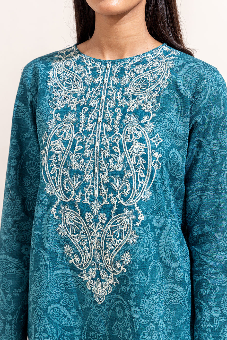 3 PIECE EMBROIDERED KHADDAR SUIT-TEAL GLAM (UNSTITCHED)