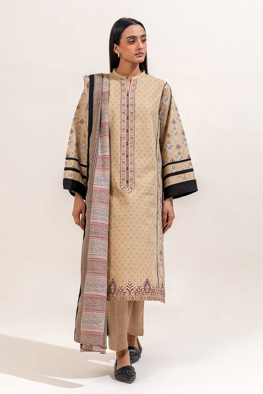 3 PIECE EMBROIDERED KHADDAR SUIT-CREAM GLEAM (UNSTITCHED)