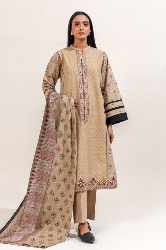 3 PIECE EMBROIDERED KHADDAR SUIT-CREAM GLEAM (UNSTITCHED)