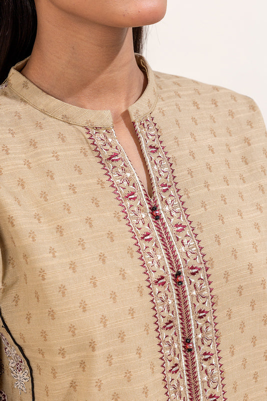 3 PIECE EMBROIDERED KHADDAR SUIT-CREAM GLEAM (UNSTITCHED)