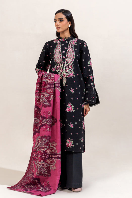 3 PIECE EMBROIDERED KHADDAR SUIT-EBONY ROSETTE (UNSTITCHED)