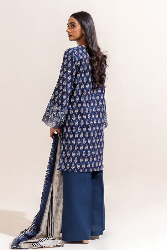 3 PIECE EMBROIDERED KHADDAR SUIT-IKAT BLUE (UNSTITCHED)