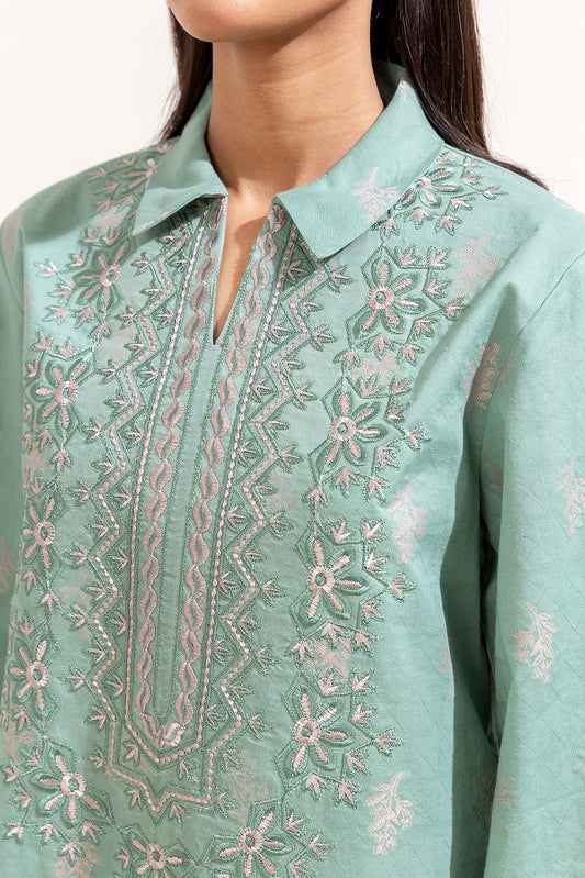 2 PIECE EMBROIDERED SELF JACQUARD SUIT-AQUA GLOOM (UNSTITCHED)