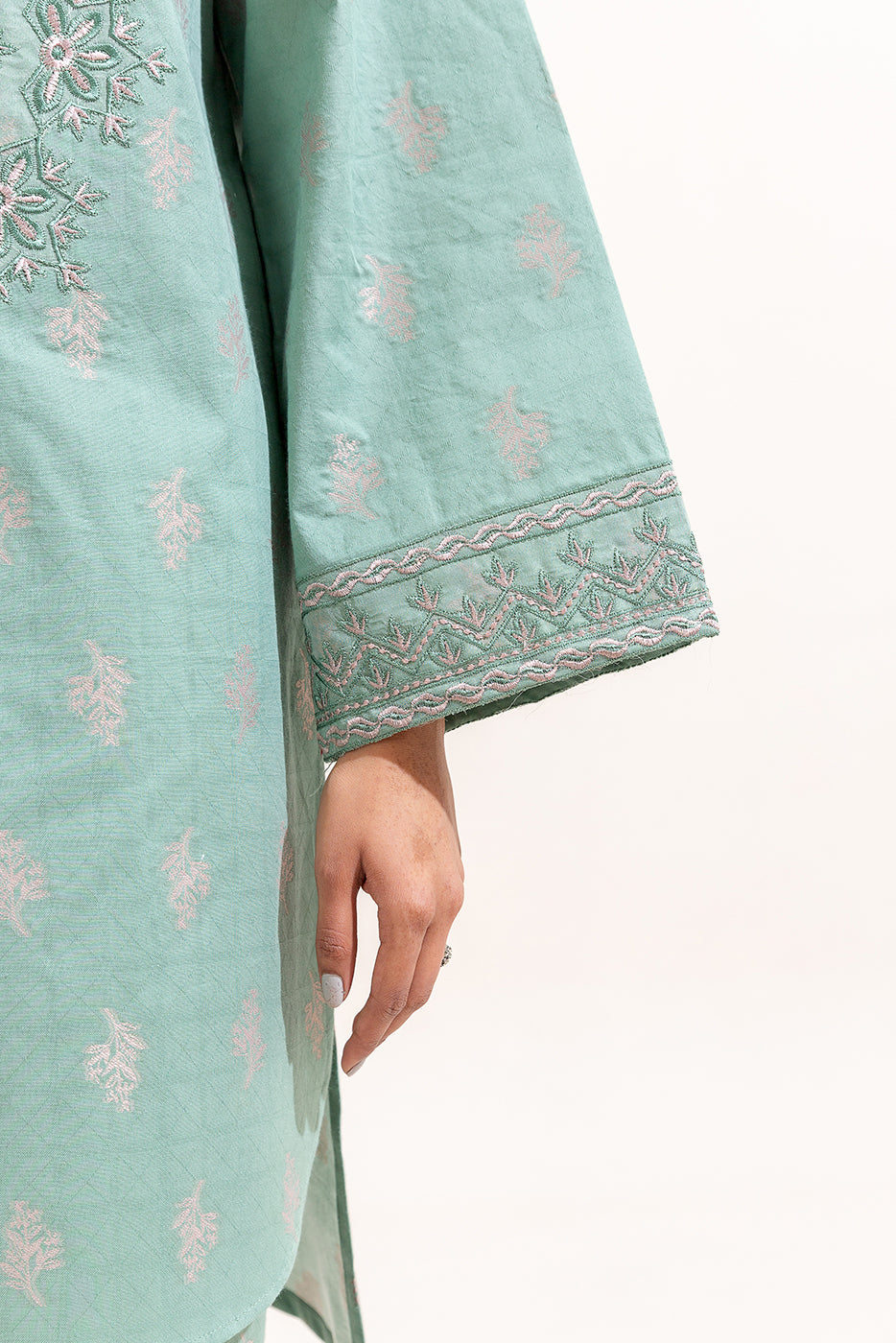 2 PIECE EMBROIDERED SELF JACQUARD SUIT-AQUA GLOOM (UNSTITCHED)