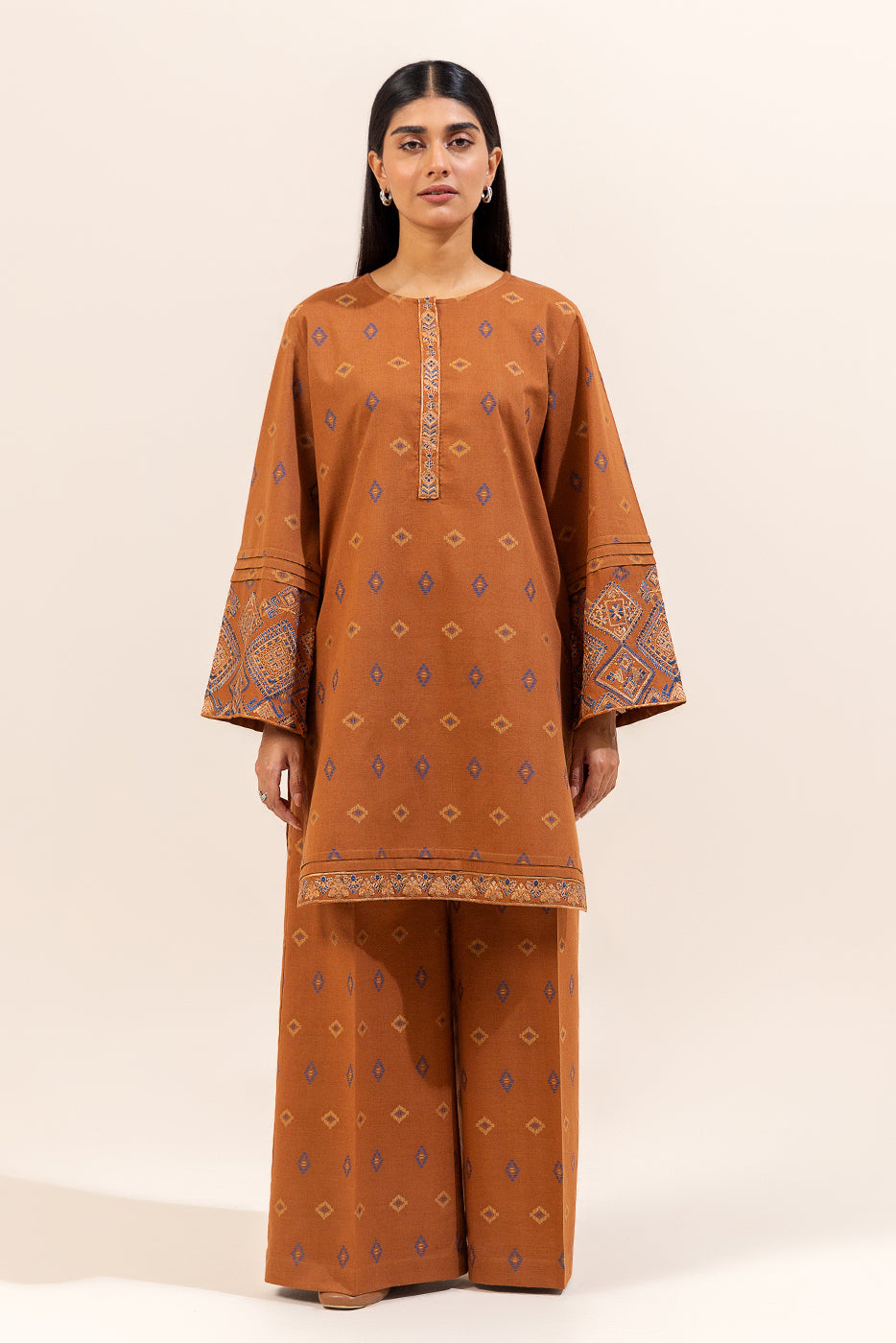 2 PIECE EMBROIDERED JACQUARD SUIT-HONEY HORIZON (UNSTITCHED)