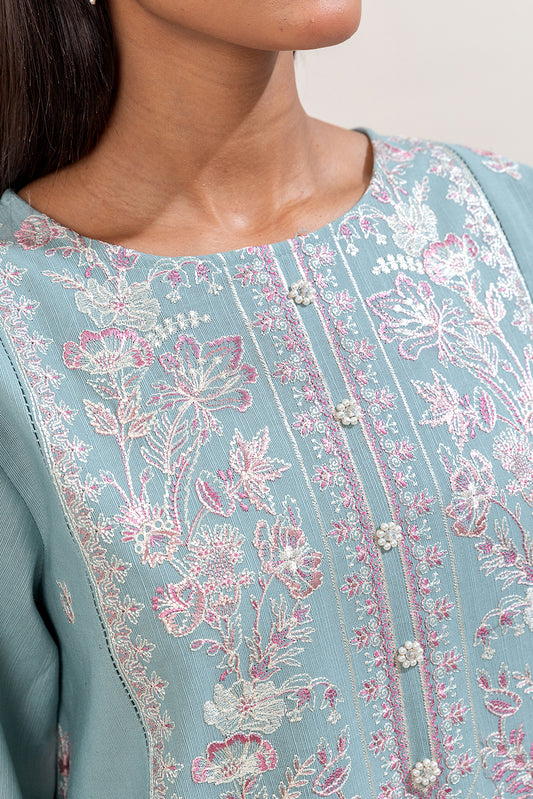 3 PIECE EMBROIDERED KHADDAR SUIT-BLUE GARDENIA (UNSTITCHED)