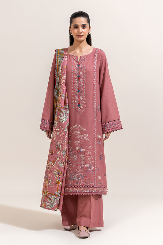 3 PIECE EMBROIDERED KHADDAR SUIT-MYSTIC PINK (UNSTITCHED)