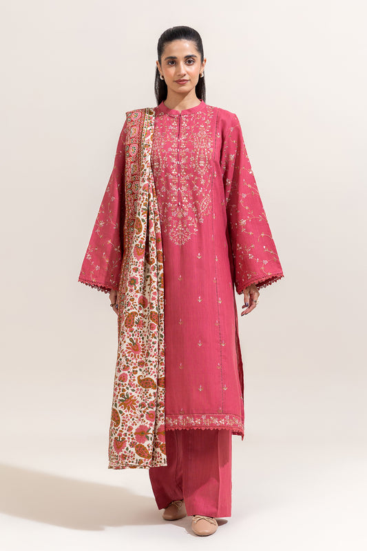 3 PIECE EMBROIDERED KHADDAR SUIT-SALMON BLISS (UNSTITCHED)