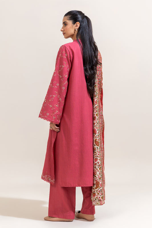 3 PIECE EMBROIDERED KHADDAR SUIT-SALMON BLISS (UNSTITCHED)