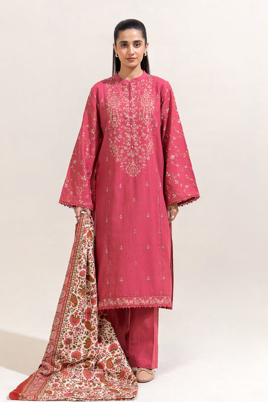 3 PIECE EMBROIDERED KHADDAR SUIT-SALMON BLISS (UNSTITCHED)