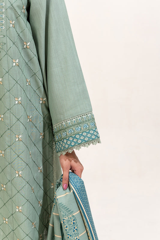 3 PIECE EMBROIDERED KHADDAR SUIT-SAGE HINT (UNSTITCHED)