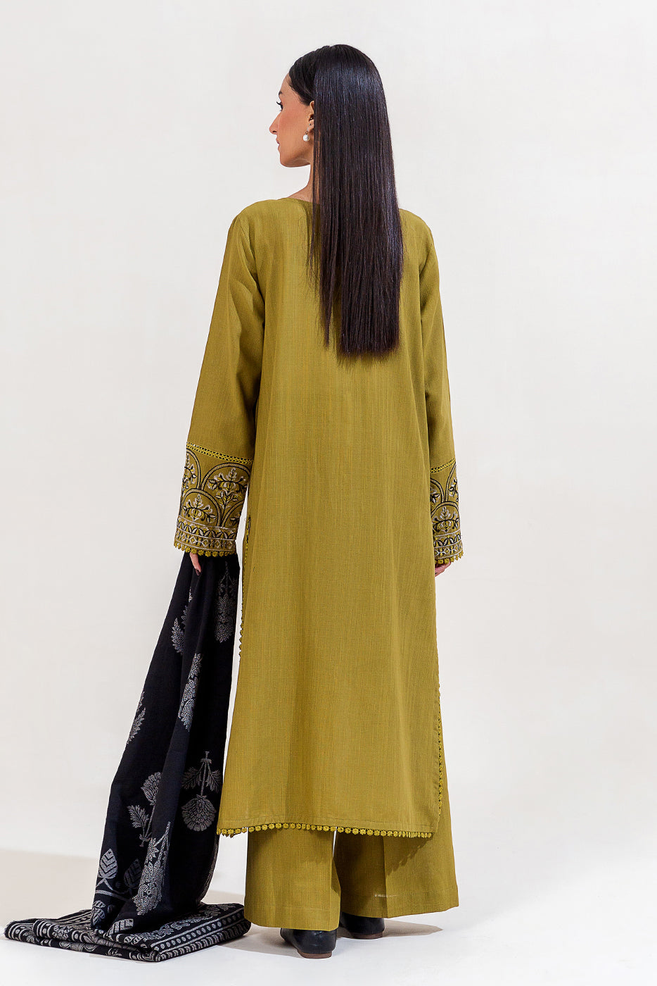 3 PIECE EMBROIDERED KHADDAR SUIT-OLIVE WHISPER (UNSTITCHED)