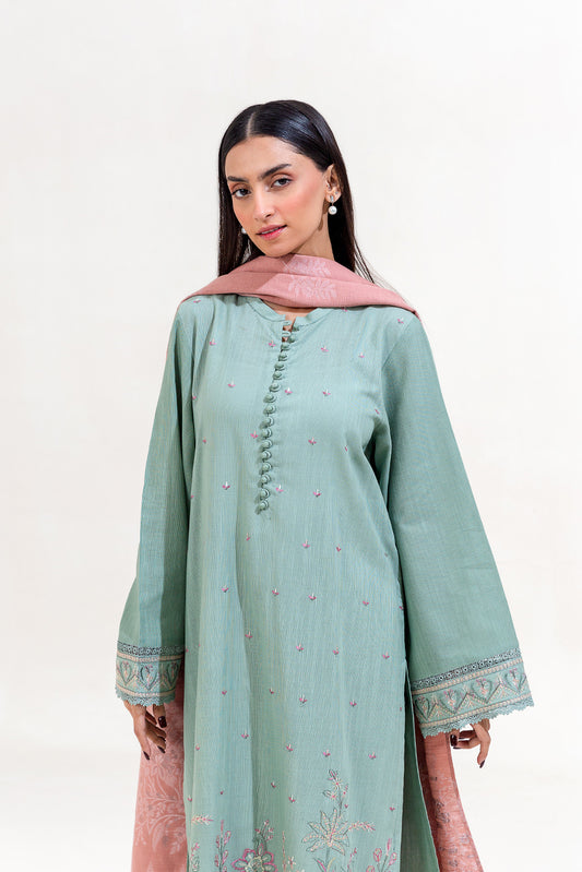 3 PIECE EMBROIDERED KHADDAR SUIT-MINT AURA (UNSTITCHED)