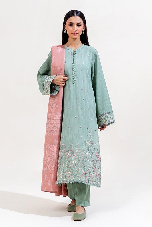 3 PIECE EMBROIDERED KHADDAR SUIT-MINT AURA (UNSTITCHED)
