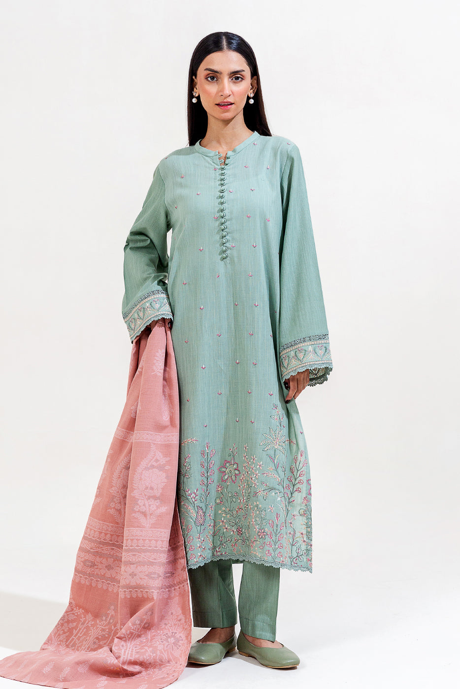 3 PIECE EMBROIDERED KHADDAR SUIT-MINT AURA (UNSTITCHED)