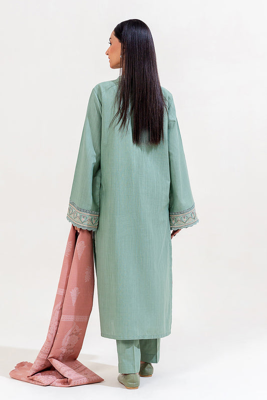 3 PIECE EMBROIDERED KHADDAR SUIT-MINT AURA (UNSTITCHED)