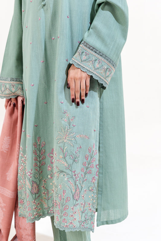 3 PIECE EMBROIDERED KHADDAR SUIT-MINT AURA (UNSTITCHED)