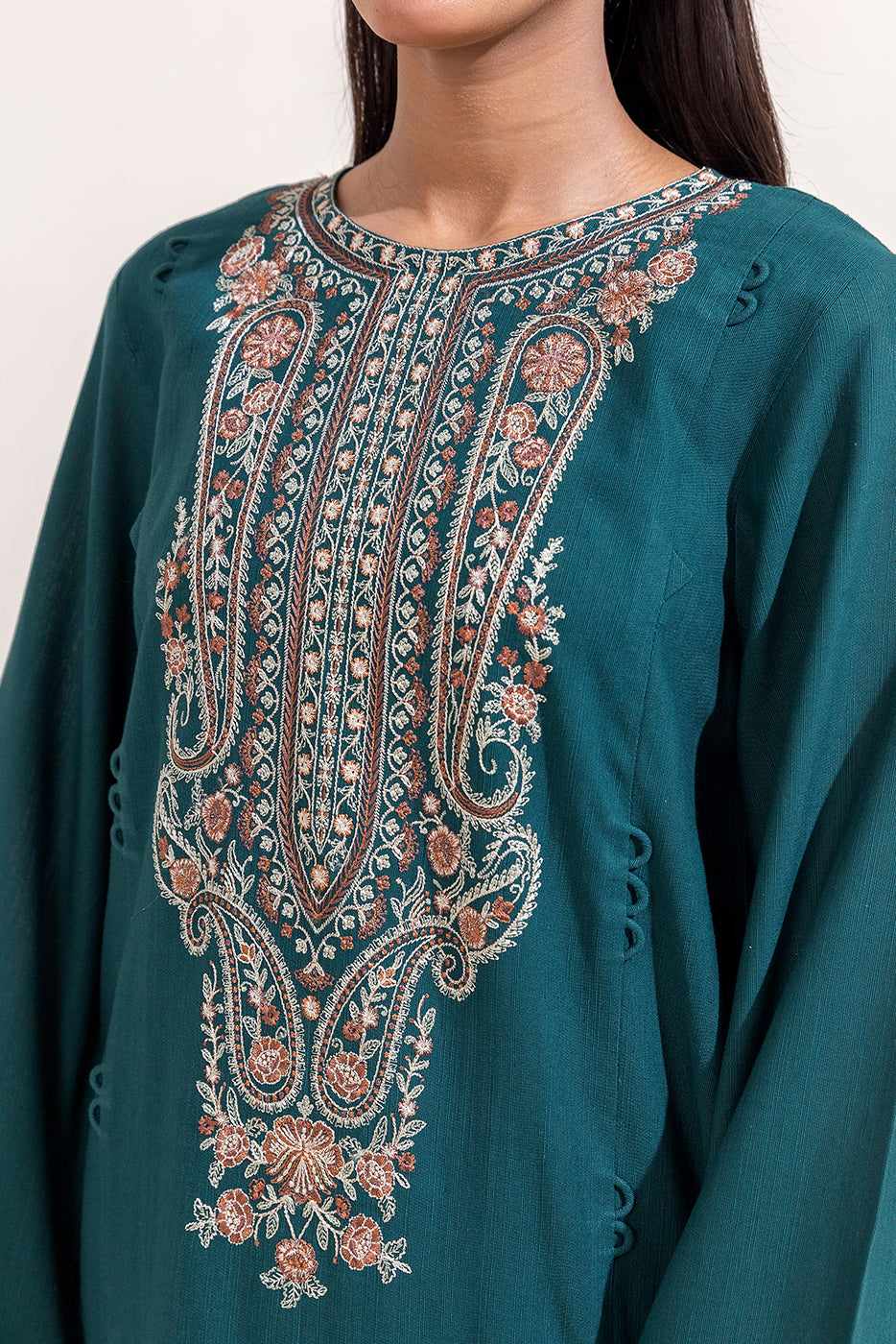 2 PIECE EMBROIDERED KHADDAR SUIT-PURSSIAN FOK (UNSTITCHED)