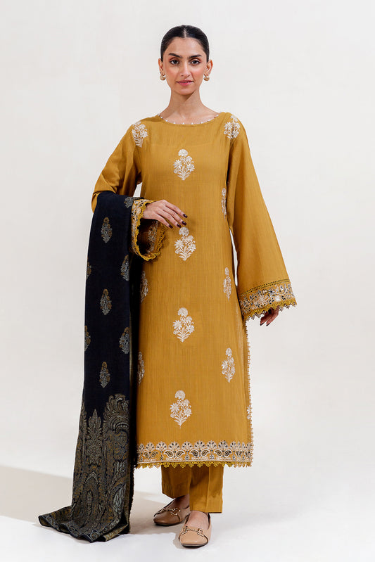 3 PIECE EMBROIDERED KHADDAR SUIT-GOLD CHARM (UNSTITCHED)