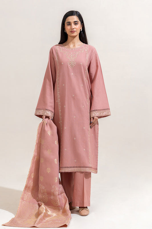 3 PIECE EMBROIDERED KHADDAR SUIT-ROSE PINK (UNSTITCHED)