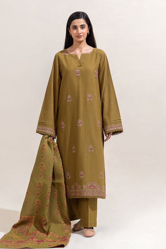 3 PIECE EMBROIDERED KHADDAR SUIT-MOSS FERN (UNSTITCHED)