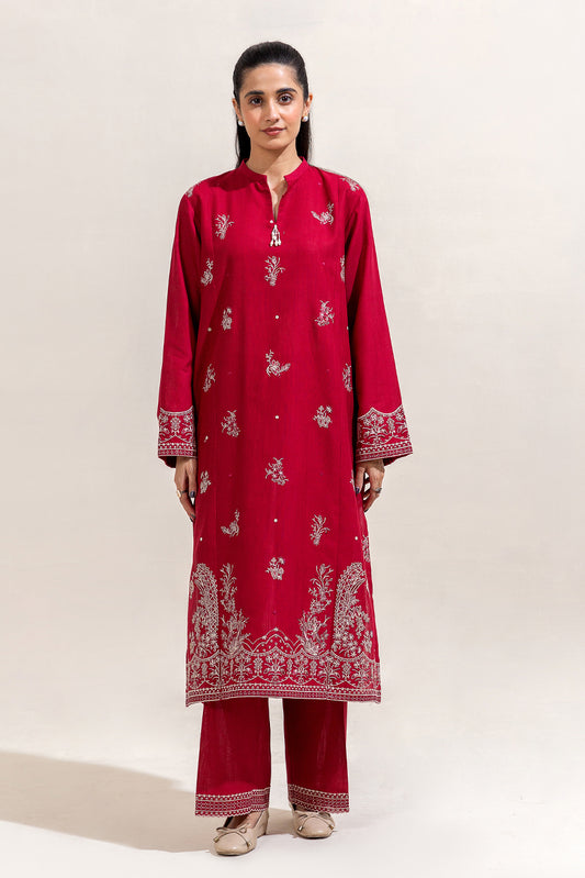 2 PIECE EMBROIDERED KHADDAR SUIT-SCARLET SKY (UNSTITCHED)