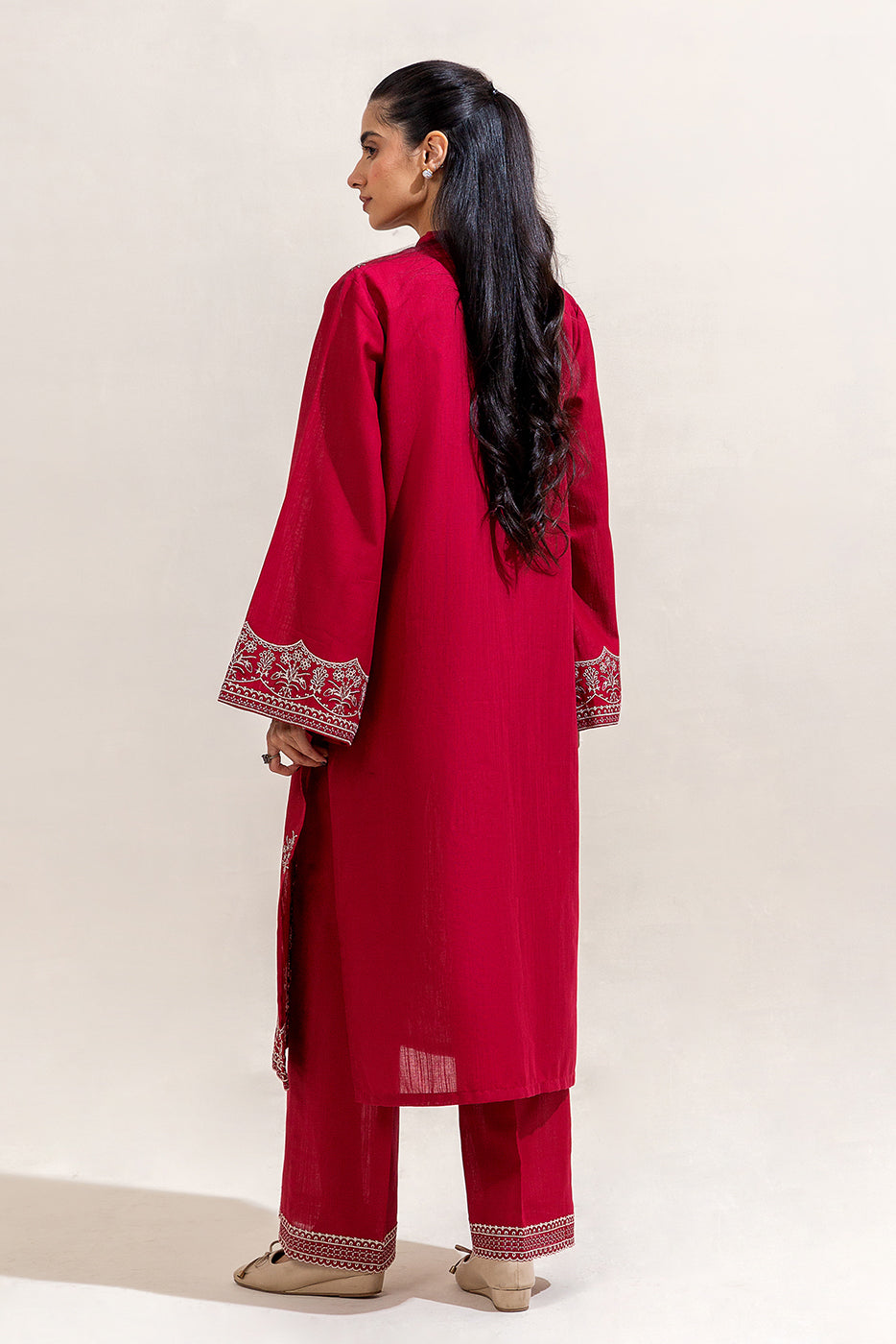 2 PIECE EMBROIDERED KHADDAR SUIT-SCARLET SKY (UNSTITCHED)