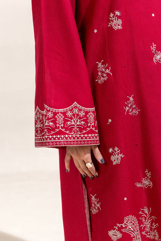 2 PIECE EMBROIDERED KHADDAR SUIT-SCARLET SKY (UNSTITCHED)