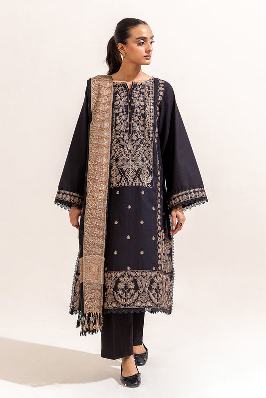 3 PIECE EMBROIDERED KHADDAR SUIT-RAVEN GOLD (UNSTITCHED)