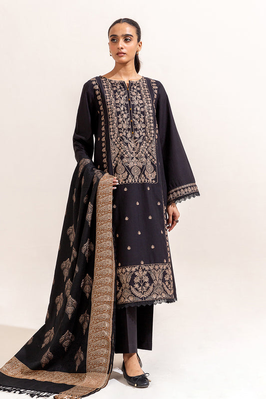 3 PIECE EMBROIDERED KHADDAR SUIT-RAVEN GOLD (UNSTITCHED)